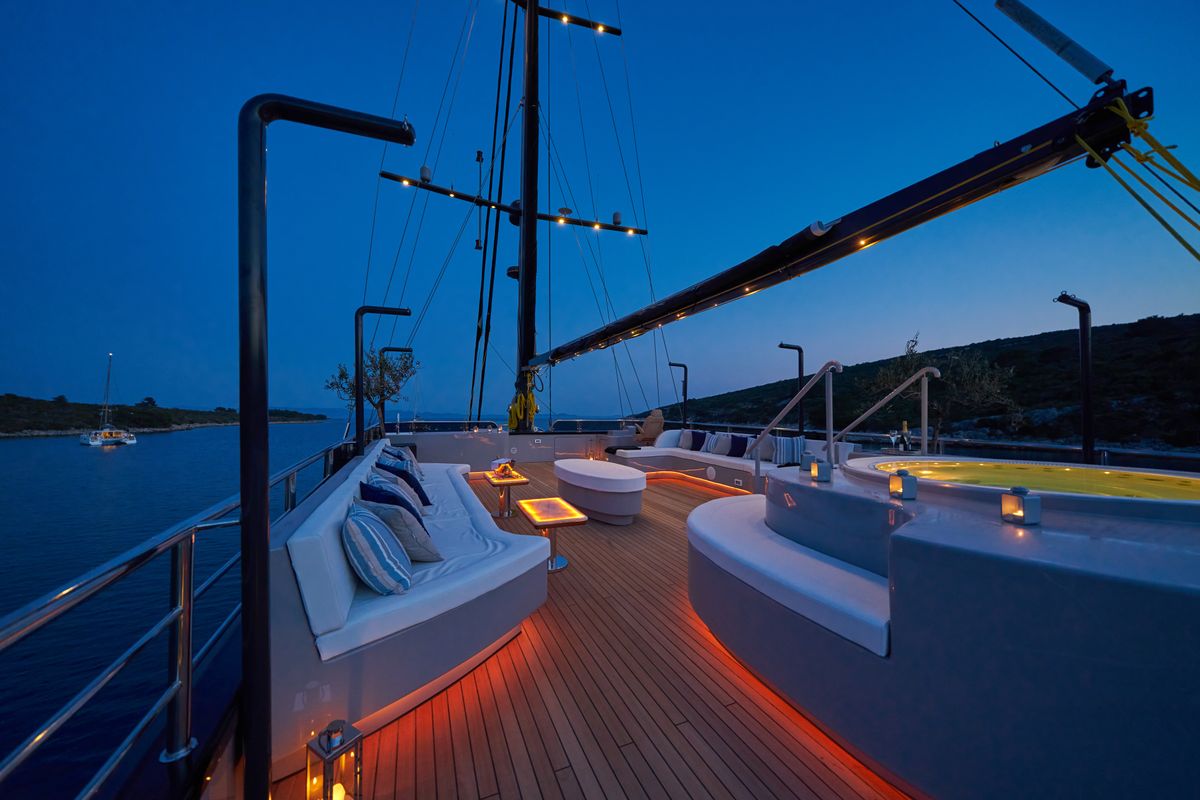 Deck of Rara Avis, a Gulet Luxury Sailing Yacht yacht at Split, Croatia