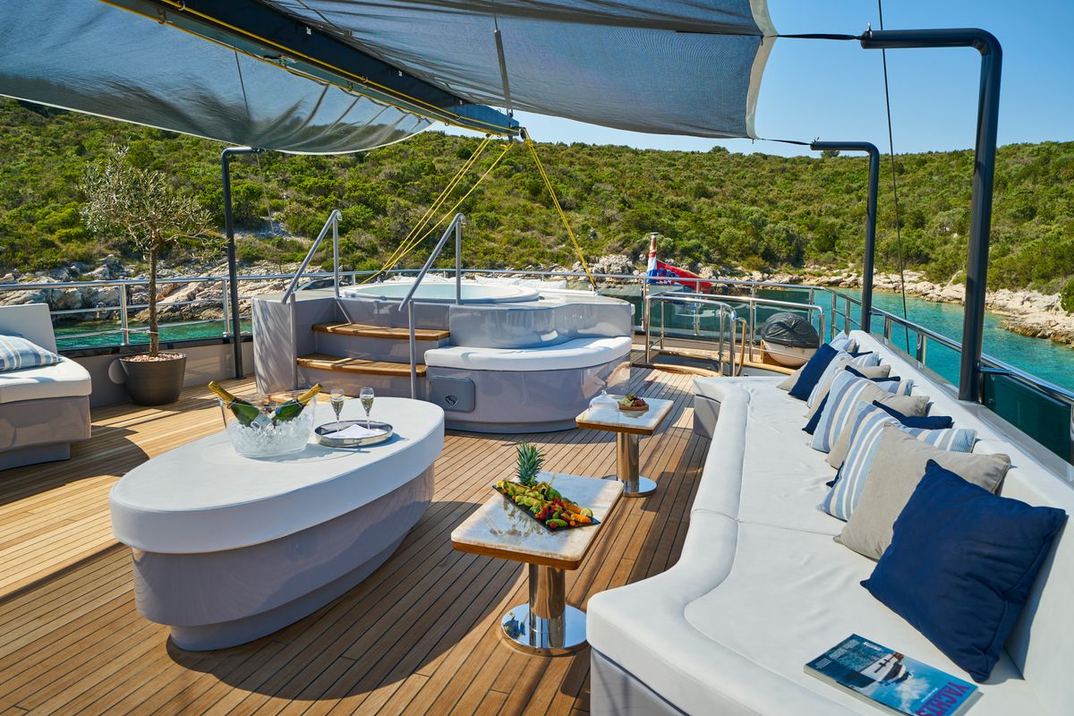 Deck of Rara Avis, a Gulet Luxury Sailing Yacht yacht at Split, Croatia