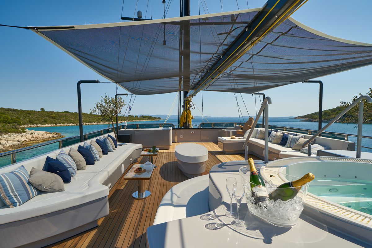 Deck of Rara Avis, a Gulet Luxury Sailing Yacht yacht at Split, Croatia