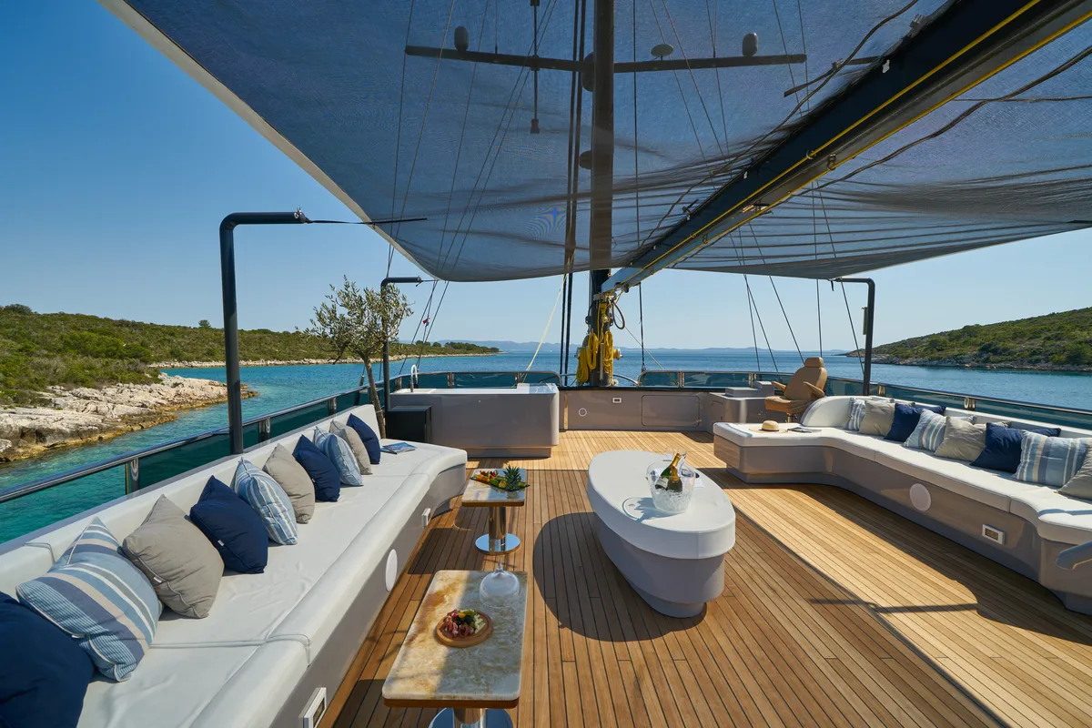 Deck of Rara Avis, a Gulet Luxury Sailing Yacht yacht at Split, Croatia