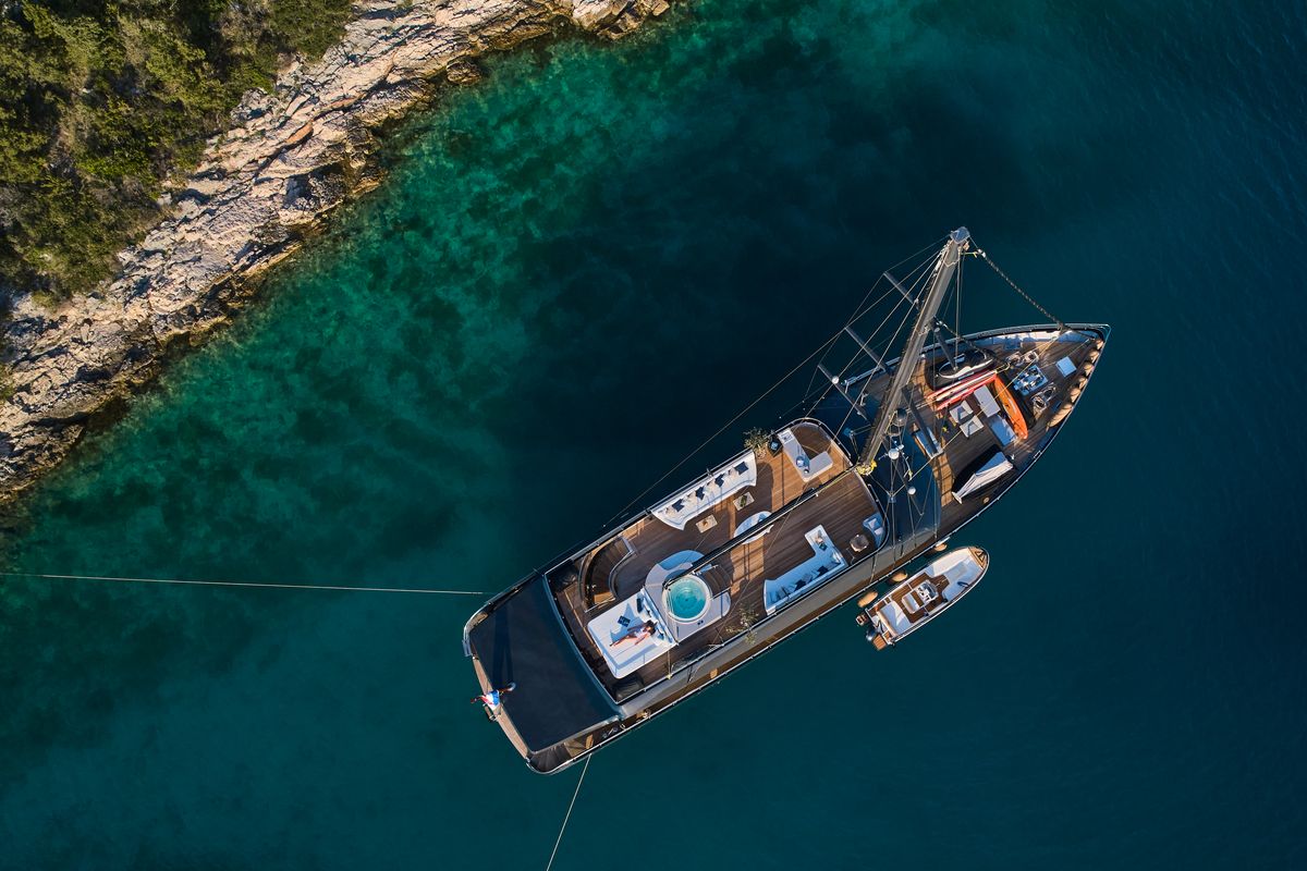 Exterior view of Rara Avis, a Gulet Luxury Sailing Yacht yacht at Split, Croatia
