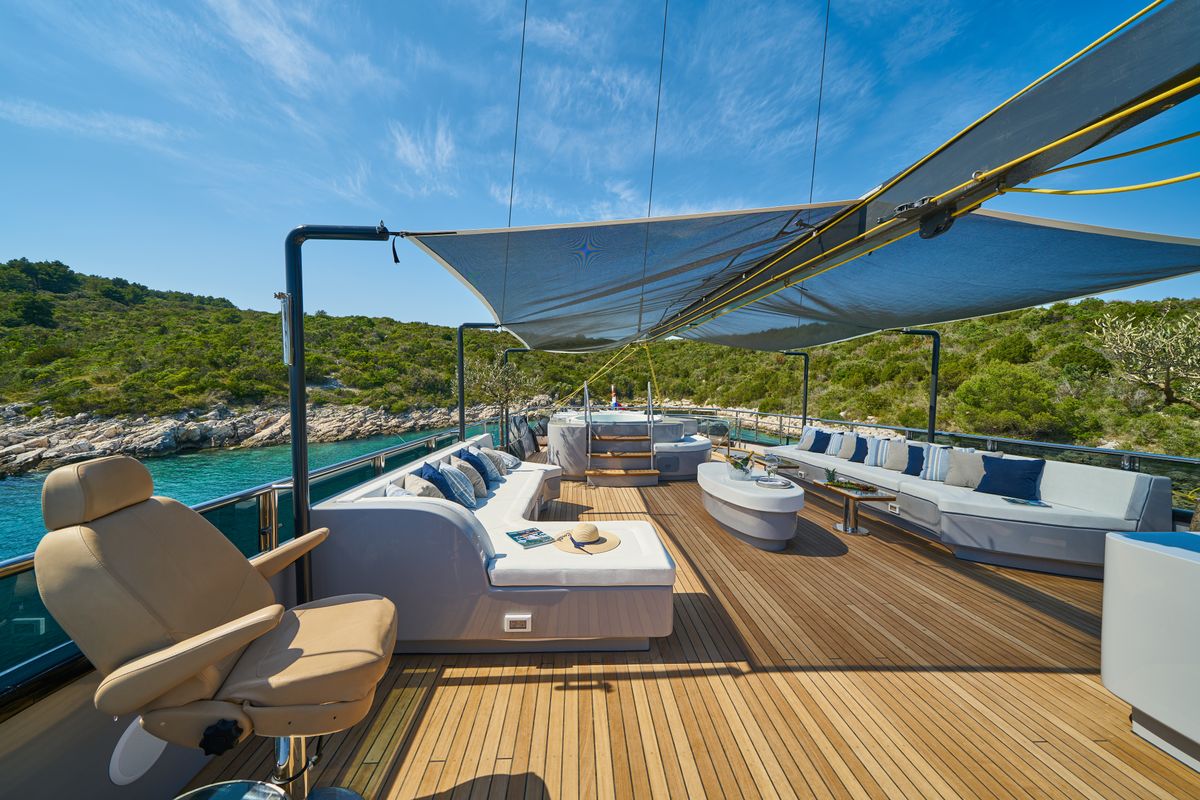 Deck of Rara Avis, a Gulet Luxury Sailing Yacht yacht at Split, Croatia