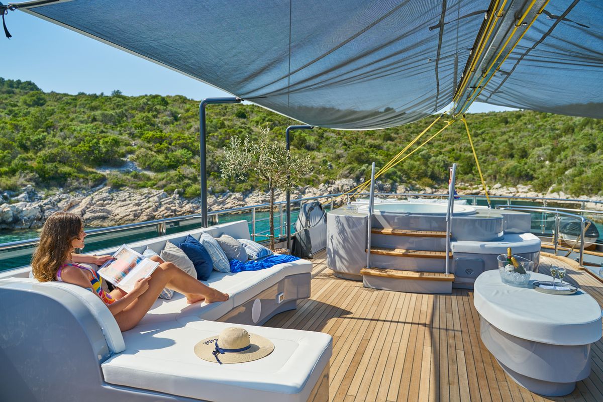 Deck of Rara Avis, a Gulet Luxury Sailing Yacht yacht at Split, Croatia