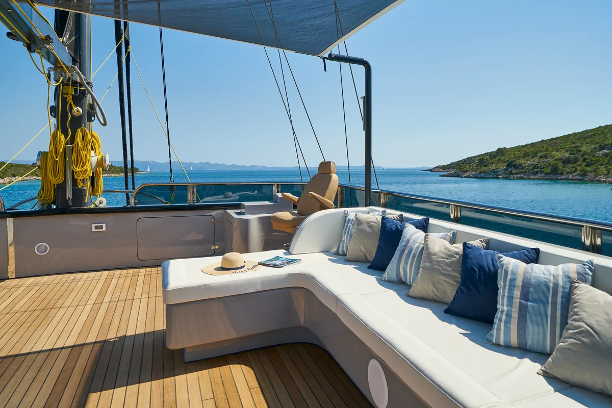 Deck of Rara Avis, a Gulet Luxury Sailing Yacht yacht at Split, Croatia