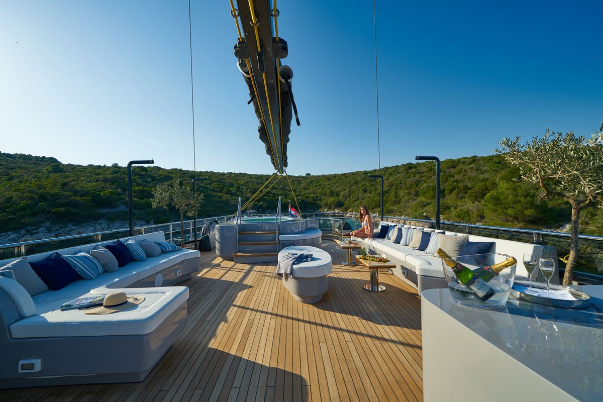 Deck of Rara Avis, a Gulet Luxury Sailing Yacht yacht at Split, Croatia