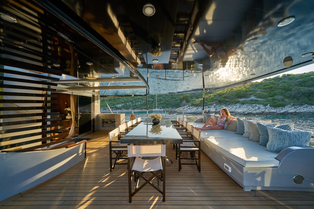 Deck of Rara Avis, a Gulet Luxury Sailing Yacht yacht at Split, Croatia