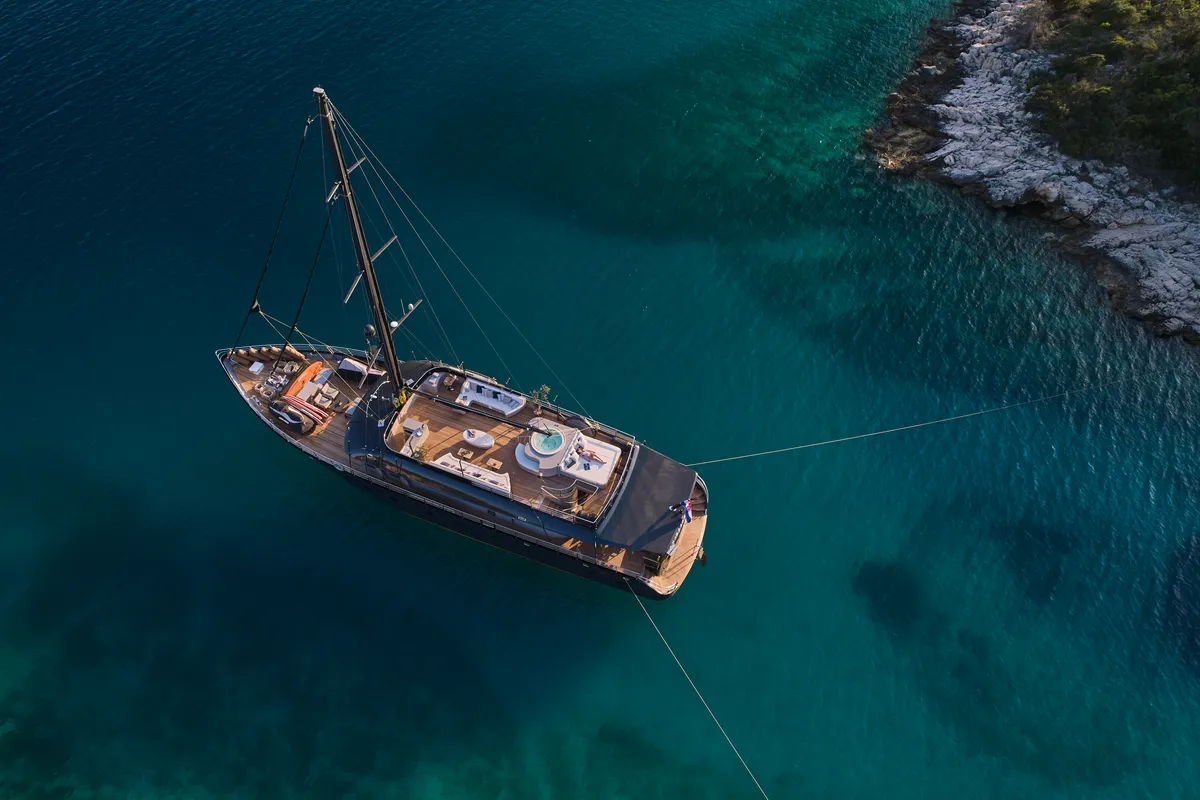 Exterior view of Rara Avis, a Gulet Luxury Sailing Yacht yacht at Split, Croatia