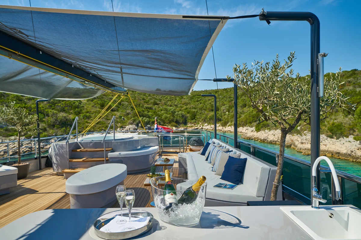 Deck of Rara Avis, a Gulet Luxury Sailing Yacht yacht at Split, Croatia