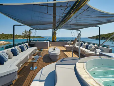 Deck of Rara Avis, a Gulet Luxury Sailing Yacht yacht at Split, Croatia