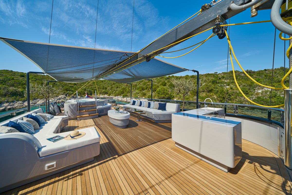 Deck of Rara Avis, a Gulet Luxury Sailing Yacht yacht at Split, Croatia