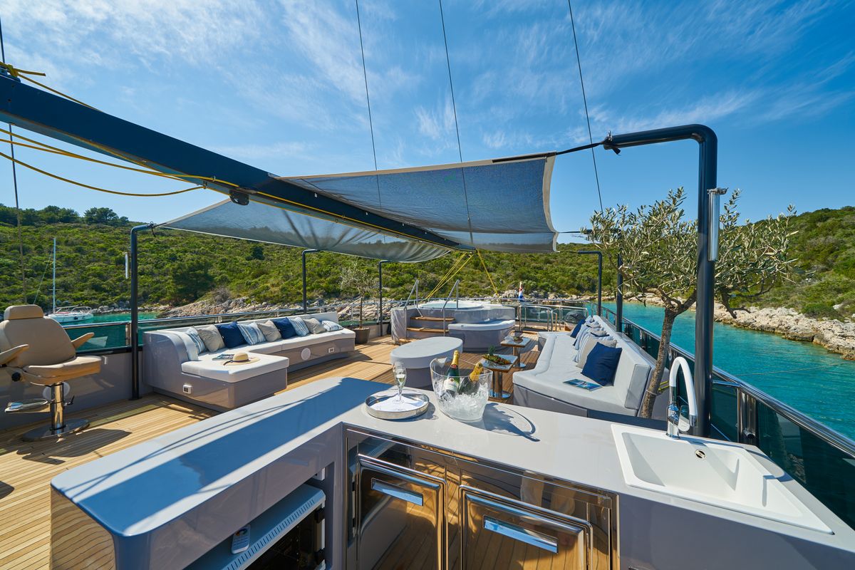 Deck of Rara Avis, a Gulet Luxury Sailing Yacht yacht at Split, Croatia