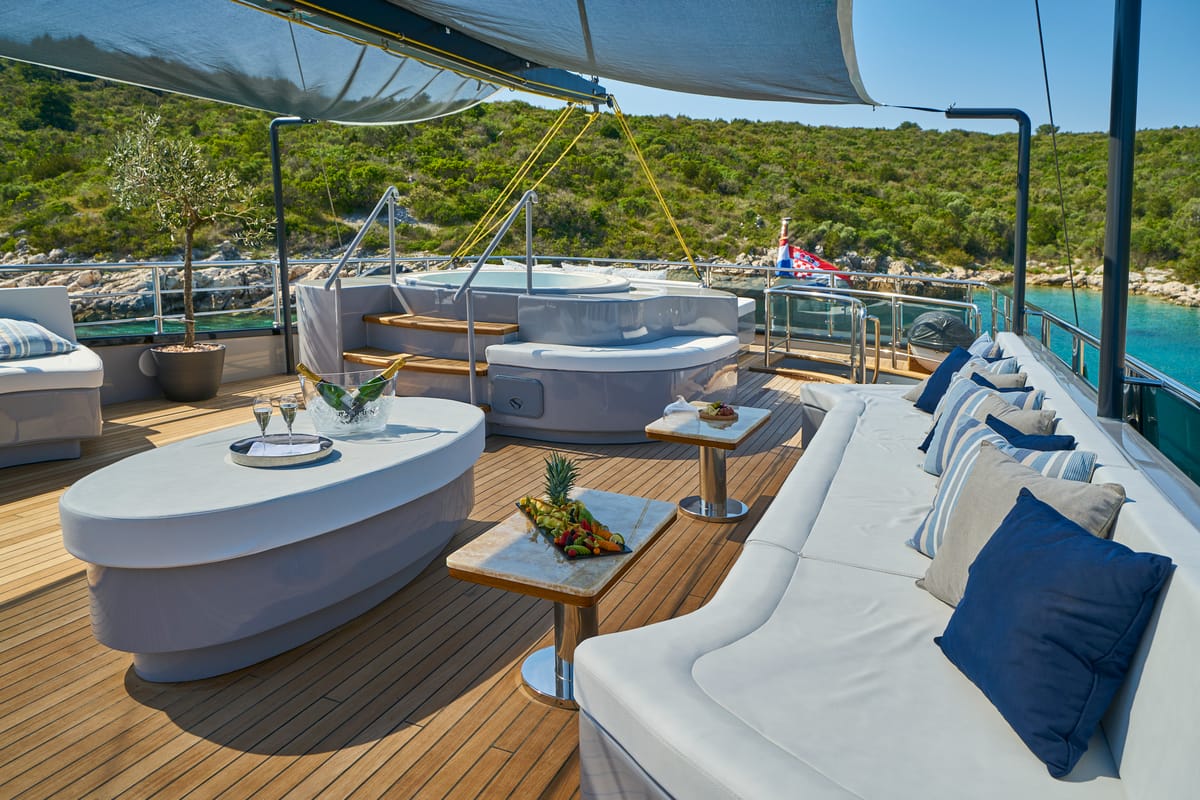 Deck of Rara Avis, a Gulet Luxury Sailing Yacht yacht at Split, Croatia