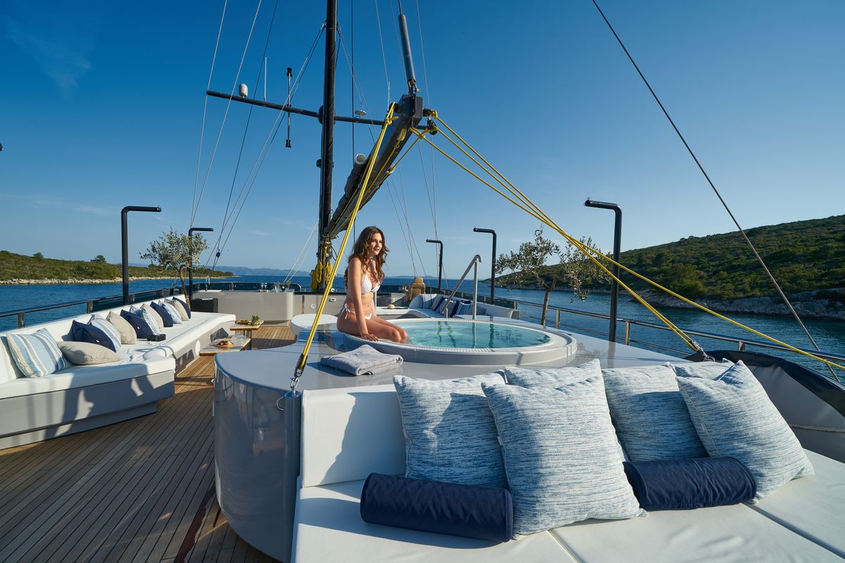 Deck of Rara Avis, a Gulet Luxury Sailing Yacht yacht at Split, Croatia