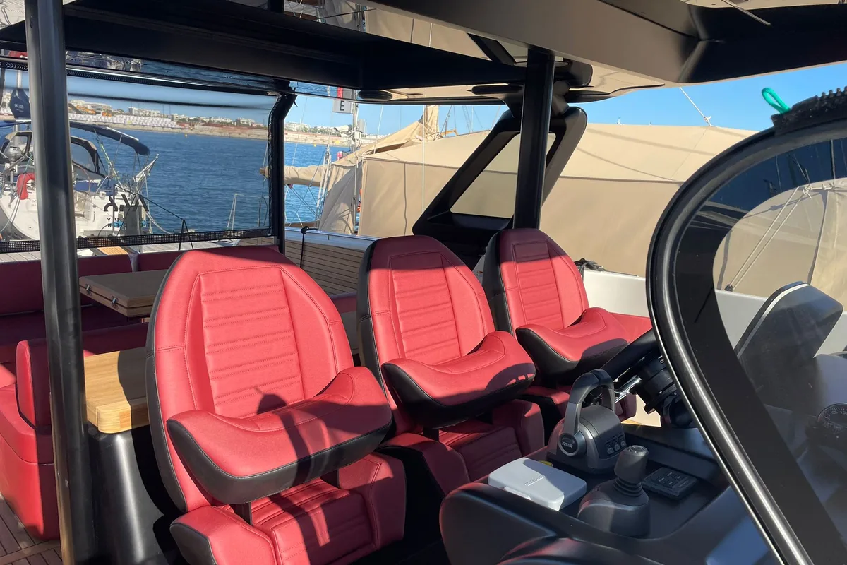 Cockpit of Cranchi A 46, a Cranchi A 46 motorboat at Cannes, France