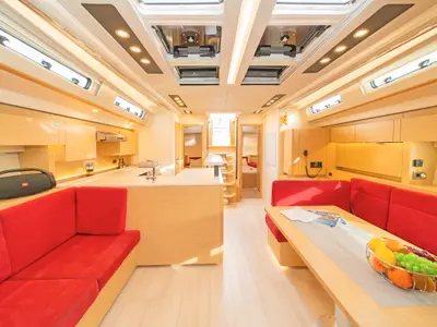 Salon of Amadea, a Hanse Yachts Hanse 588 sailboat at Kos, Greece