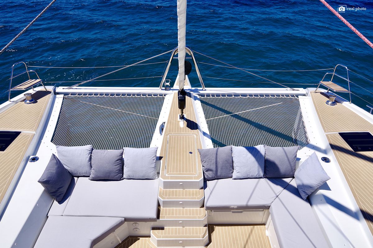 Deck of Maurice, a Fountaine Pajot Samana 59 catamaran at Cannigione, Italy