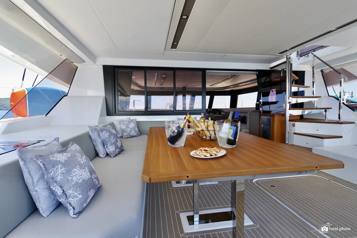 Salon of Maurice, a Fountaine Pajot Samana 59 catamaran at Cannigione, Italy