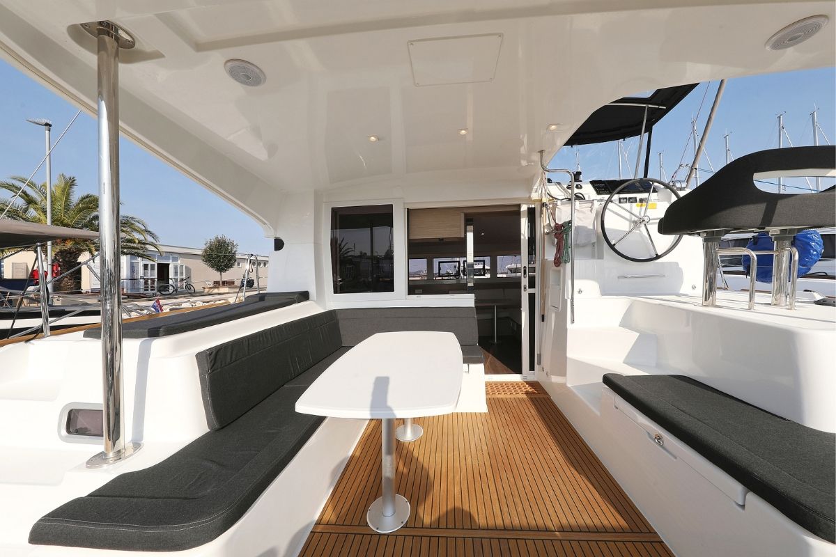 Deck of Lipstick, a Lagoon 40 catamaran at Grad Biograd na Moru, Croatia