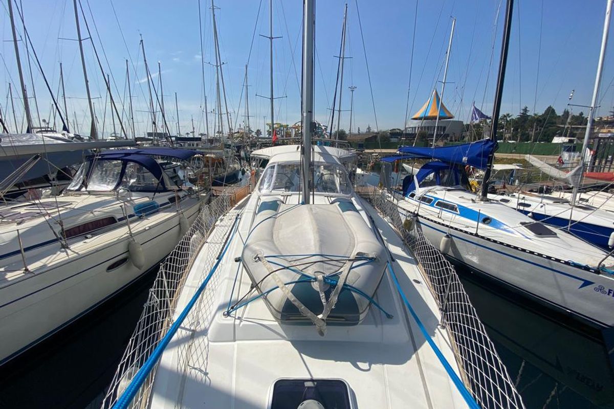Deck of Tina, a Beneteau Oceanis 41 sailboat at Fethiye, Turkey