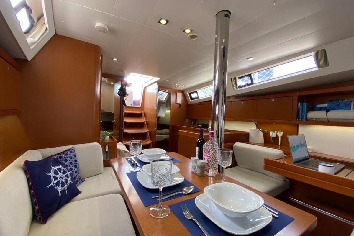 Salon of Tina, a Beneteau Oceanis 41 sailboat at Fethiye, Turkey