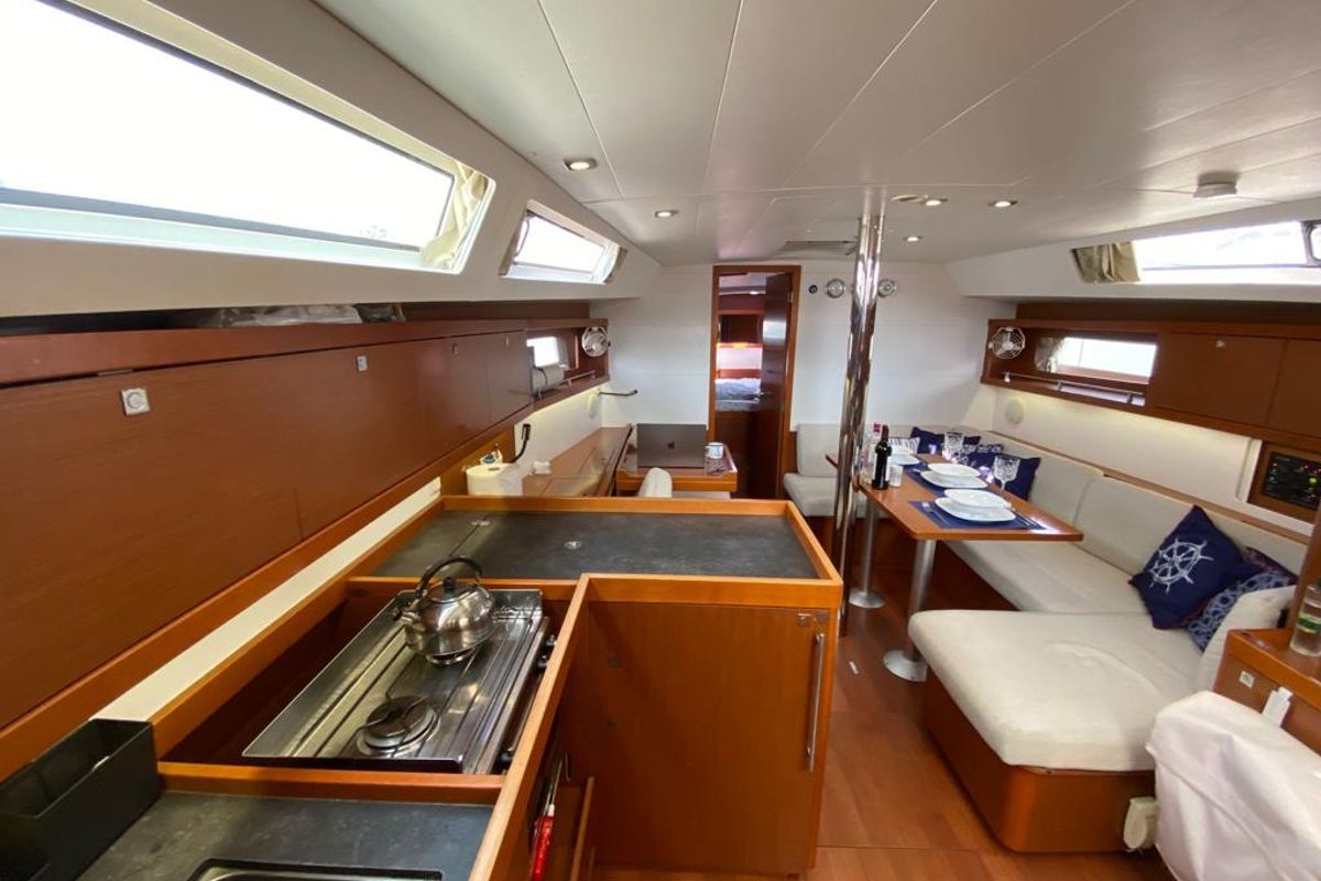 Salon of Tina, a Beneteau Oceanis 41 sailboat at Fethiye, Turkey