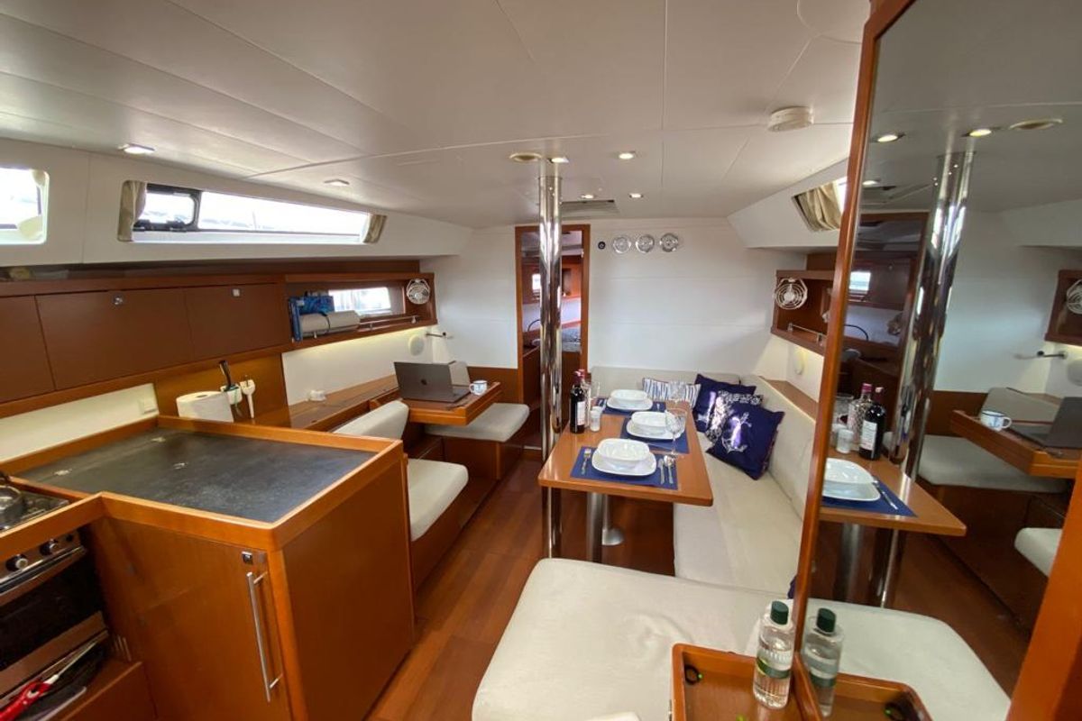 Salon of Tina, a Beneteau Oceanis 41 sailboat at Fethiye, Turkey