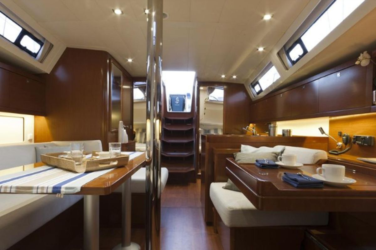 Salon of Tina, a Beneteau Oceanis 41 sailboat at Fethiye, Turkey