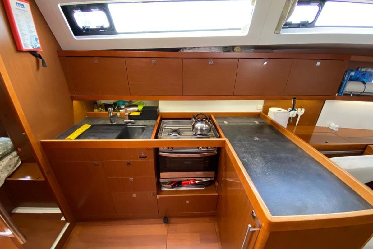 Galley of Tina, a Beneteau Oceanis 41 sailboat at Fethiye, Turkey