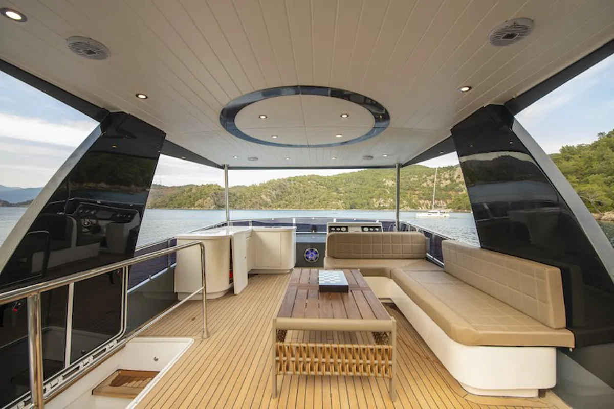 Deck of Golden Blue, a Custom Made Golden blue yacht at Fethiye, Turkey