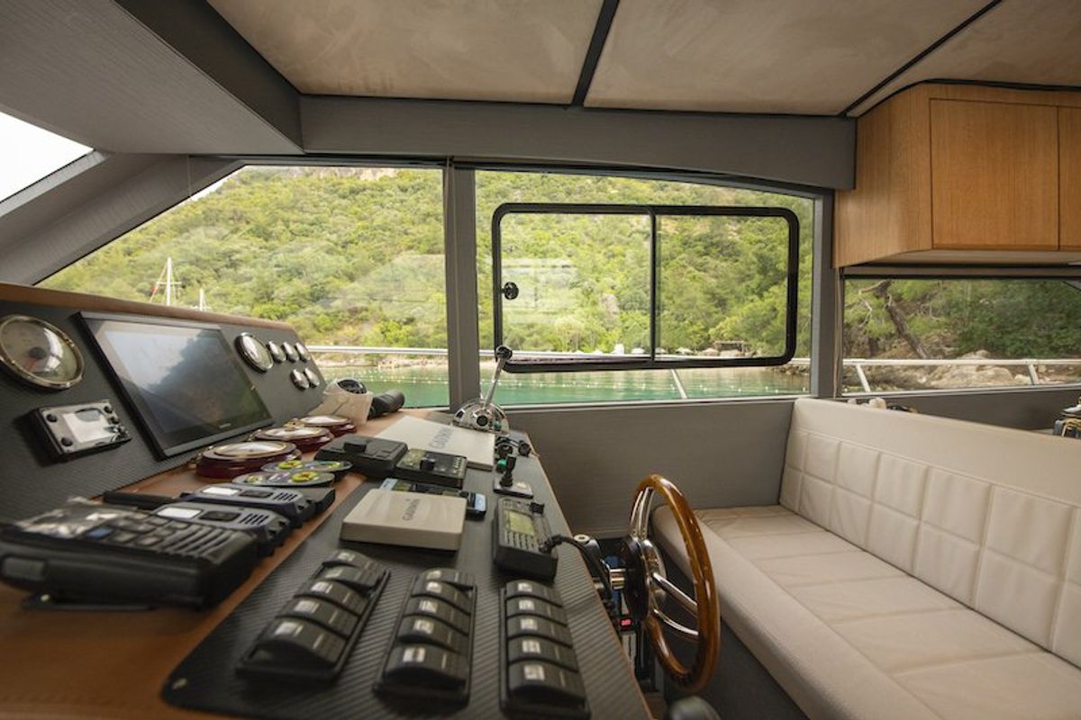 Cockpit of Golden Blue, a Custom Made Golden blue yacht at Fethiye, Turkey