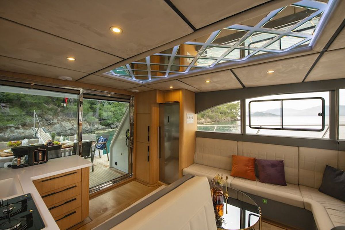 Salon of Golden Blue, a Custom Made Golden blue yacht at Fethiye, Turkey