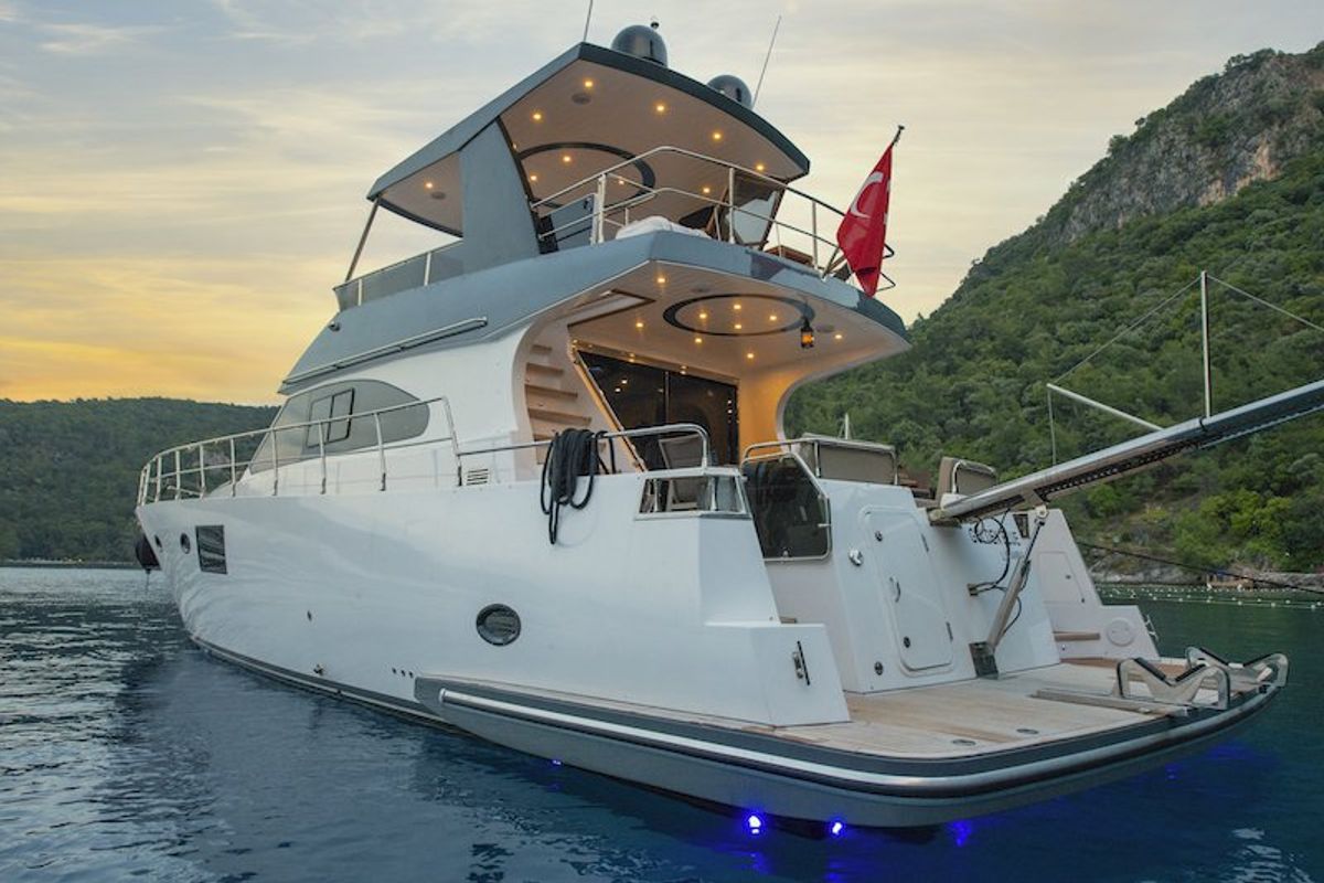 Exterior view of Golden Blue, a Custom Made Golden blue yacht at Fethiye, Turkey