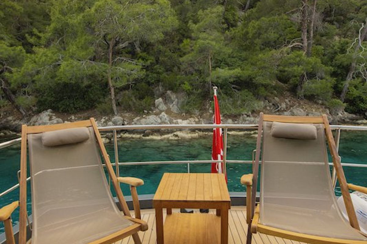 Deck of Golden Blue, a Custom Made Golden blue yacht at Fethiye, Turkey