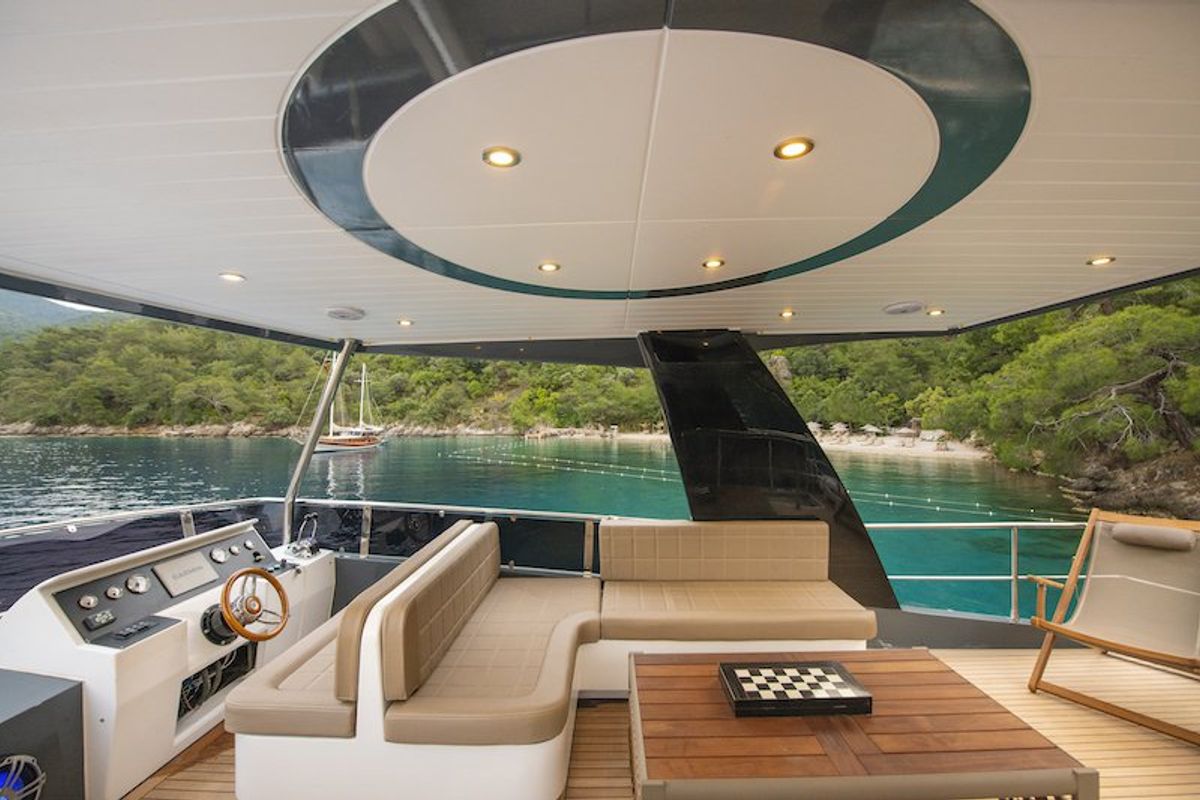 Deck of Golden Blue, a Custom Made Golden blue yacht at Fethiye, Turkey