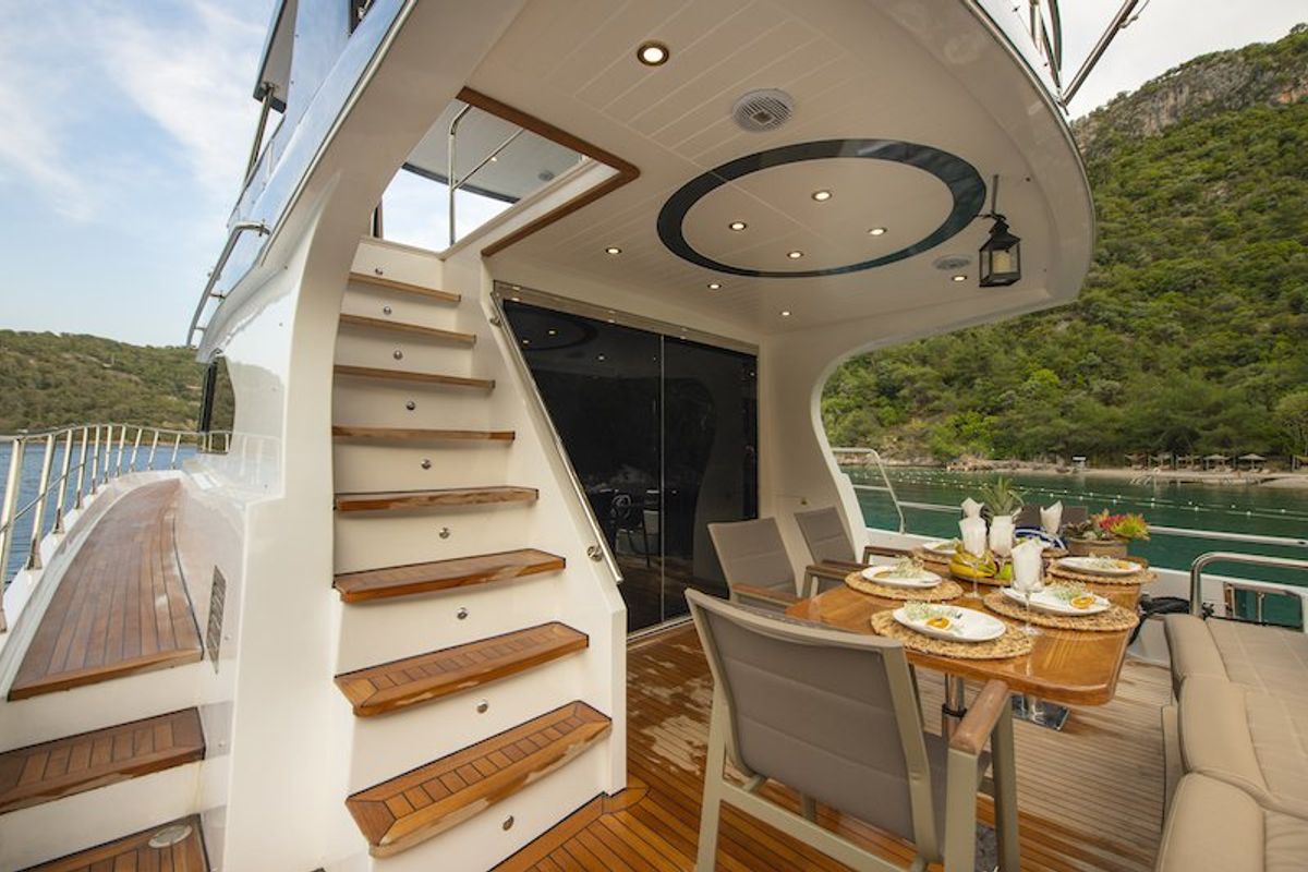 Deck of Golden Blue, a Custom Made Golden blue yacht at Fethiye, Turkey