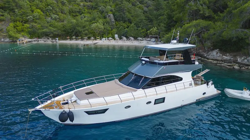 Exterior view of Golden Blue, a Custom Made Golden blue yacht at Fethiye, Turkey