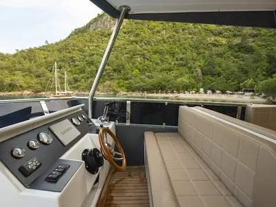 Cockpit of Golden Blue, a Custom Made Golden blue yacht at Fethiye, Turkey