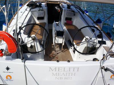Cockpit of Meliti, a Jeanneau Sun Odyssey 349 sailboat at Volos Municipality, Greece