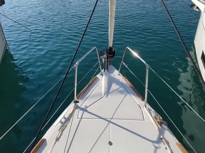 Deck of Meliti, a Jeanneau Sun Odyssey 349 sailboat at Volos Municipality, Greece