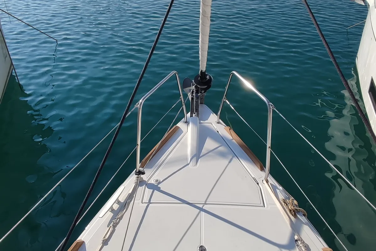 Deck of Meliti, a Jeanneau Sun Odyssey 349 sailboat at Volos Municipality, Greece