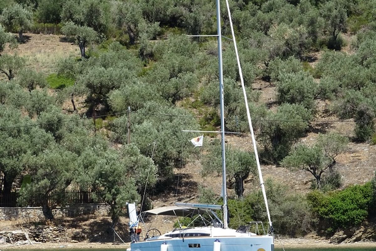 Exterior view of Meliti, a Jeanneau Sun Odyssey 349 sailboat at Volos Municipality, Greece