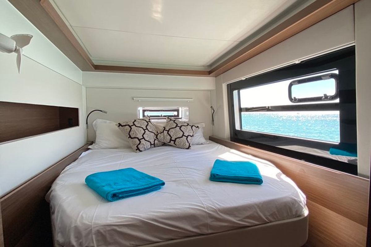 Cabin on Sea Spirit II, a Nautitech Rochefort Nautitech 46 Fly catamaran at Grande Rivière Noire VCA, Mauritius