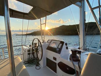 Cockpit of Sea Spirit II, a Nautitech Rochefort Nautitech 46 Fly catamaran at Grande Rivière Noire VCA, Mauritius
