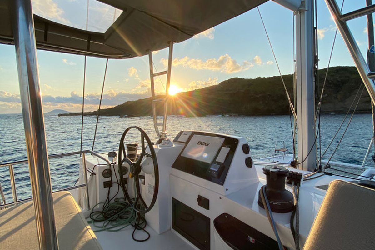Cockpit of Sea Spirit II, a Nautitech Rochefort Nautitech 46 Fly catamaran at Grande Rivière Noire VCA, Mauritius