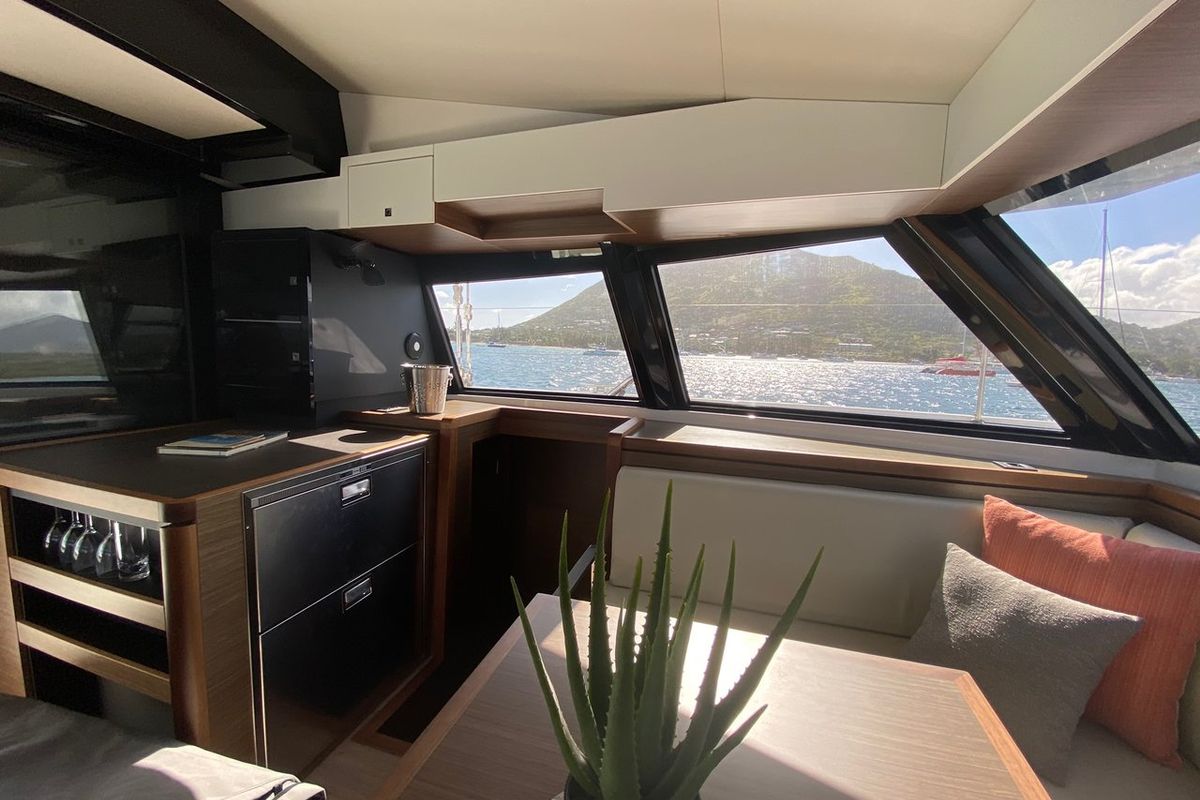Salon of Sea Spirit II, a Nautitech Rochefort Nautitech 46 Fly catamaran at Grande Rivière Noire VCA, Mauritius