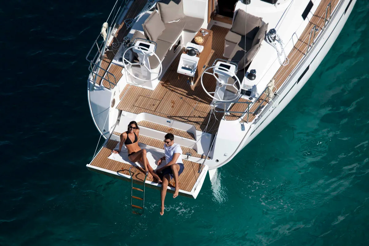 Deck of Vela, a Bavaria Cruiser 46 sailboat at Fethiye, Turkey