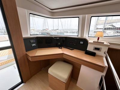 Cockpit of Maestro, a Bali 4.6 catamaran at Grad Kaštela, Croatia