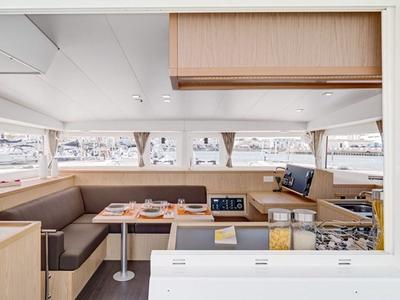 Salon of Orion VII, a Lagoon 400 S2 catamaran at Volos Municipality, Greece