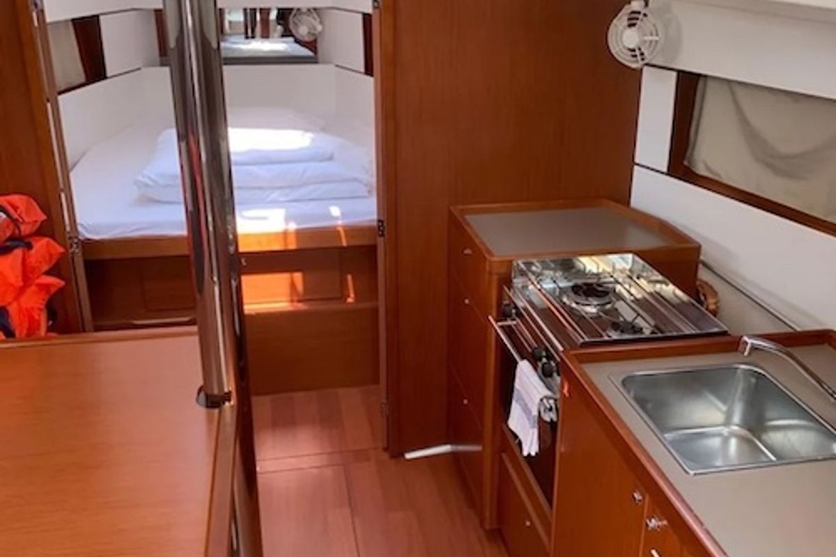 Galley of Bordeaux, a Beneteau Oceanis 38.1 sailboat at Seget Donji, Croatia
