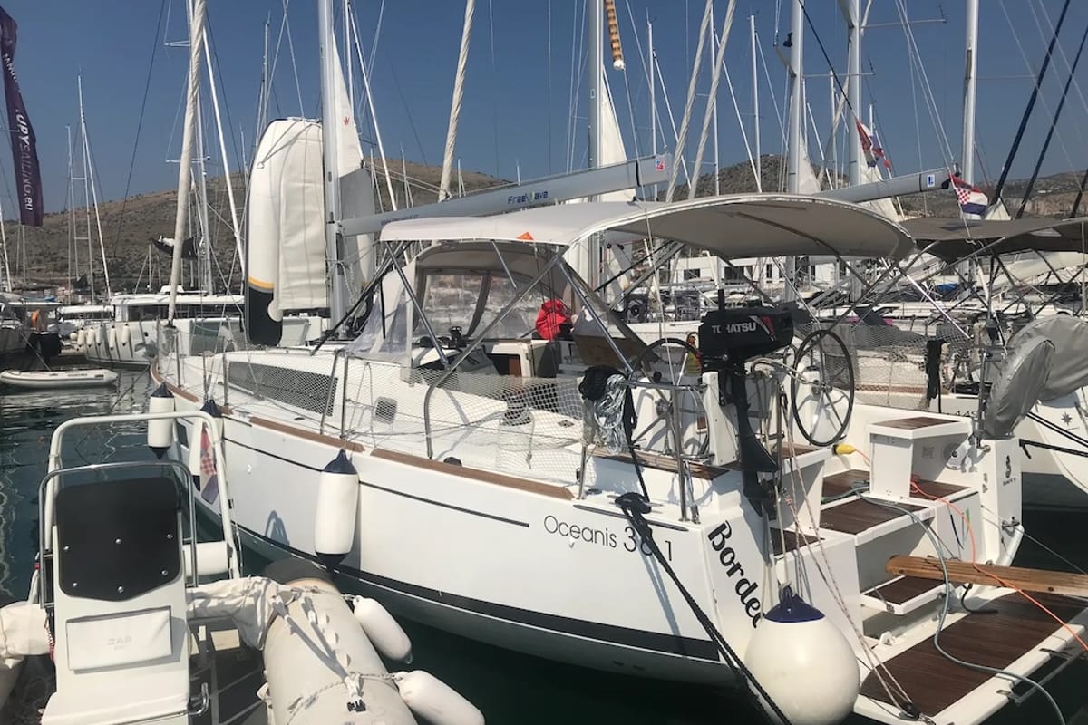Exterior view of Bordeaux, a Beneteau Oceanis 38.1 sailboat at Seget Donji, Croatia